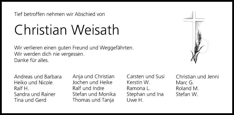  Traueranzeige für Christian Weisath vom 20.01.2015 aus MGO