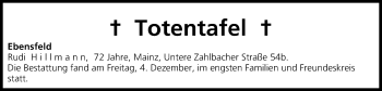 Anzeige von Totentafel vom 05.12.2015 von MGO