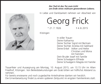 Anzeige von Georg Frick von MGO