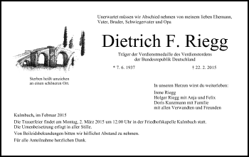 Anzeige von Dietrich F Riegg von MGO