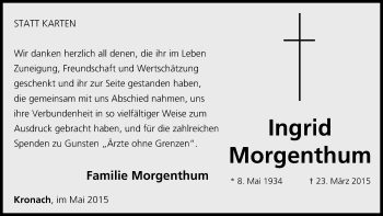 Anzeige von Ingrid Morgenthum von MGO