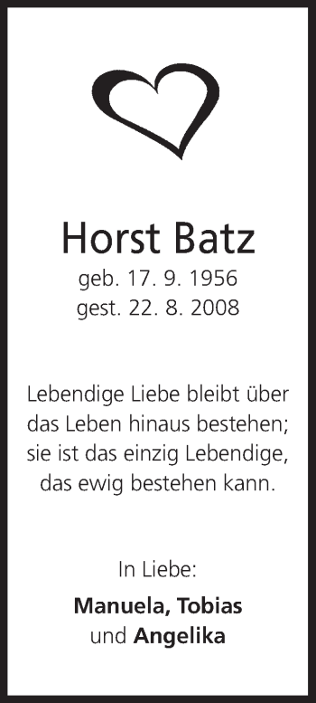 Anzeige von Horst Batz von MGO