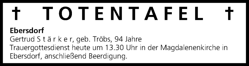  Traueranzeige für Totentafel vom 21.03.2015 vom 21.03.2015 aus MGO