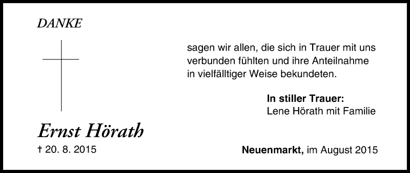  Traueranzeige für Ernst Hörath vom 28.08.2015 aus MGO