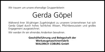 Anzeige von Gerda Göpel von MGO