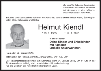 Anzeige von Helmut Kiendl von MGO