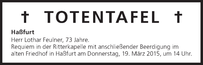  Traueranzeige für Totentafel vom 18.03.2015 vom 18.03.2015 aus MGO