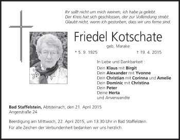 Anzeige von Friedel Kotschate von MGO