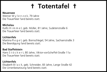 Anzeige von Totentafel vom 14.04.2015 von MGO