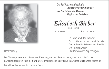 Anzeige von Elisabeth Bieber von MGO