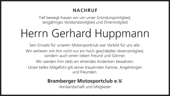 Anzeige von Gerhard Huppmann von MGO