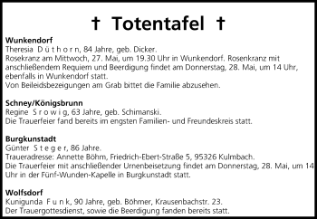 Anzeige von Totentafel vom 27.05.2015 von MGO