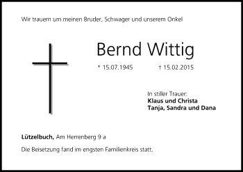 Anzeige von Bernd Wittig von MGO