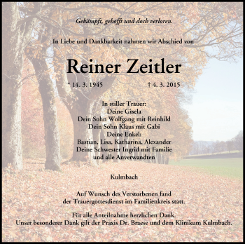 Anzeige von Reiner Zeitler von MGO