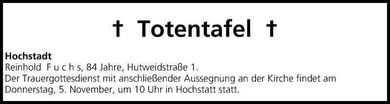  Traueranzeige für Totentafel vom 05.11.2015 vom 05.11.2015 aus MGO