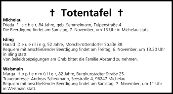 Anzeige von Totentafel vom 06.11.2015 von MGO