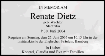 Anzeige von Renate Dietz von MGO