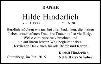 Anzeige von Hilde Hinderlich von MGO