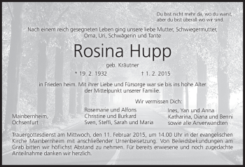 Anzeige von Rosina Hupp von MGO