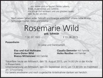 Anzeige von Rosemarie Wild von MGO