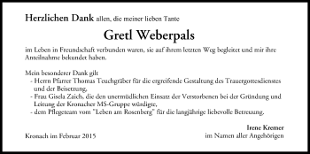 Anzeige von Gretl Weberpals von MGO