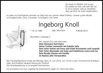 Anzeige von Ingeborg Knoll von MGO