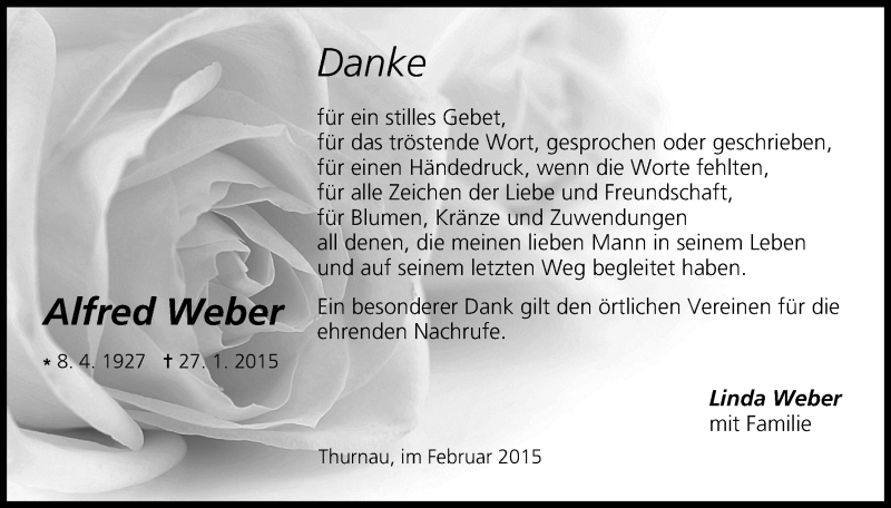  Traueranzeige für Alfred Weber vom 12.02.2015 aus MGO