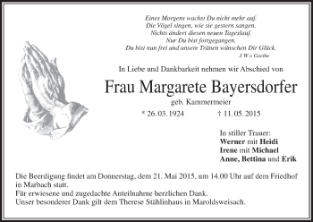 Anzeige von Margarete Bayersdorfer von MGO