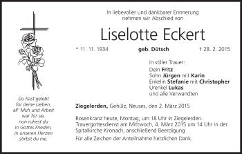 Anzeige von Liselotte Eckert von MGO