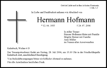 Anzeige von Hermann Hofmann von MGO