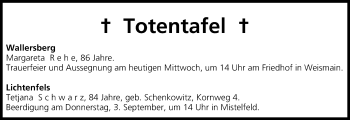 Anzeige von Totentafel vom 02.09.2015 von MGO