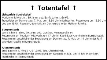 Anzeige von Totentafel vom 06.05.2015 von MGO