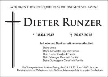 Anzeige von Dieter Runzer von MGO