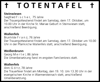 Anzeige von Totentafel vom 17.10.2015 von MGO