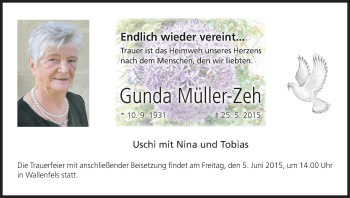 Anzeige von Gunda Müller-Zeh von MGO