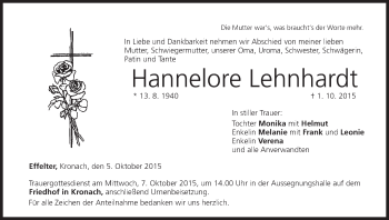 Anzeige von Hannelore Lehnhardt von MGO