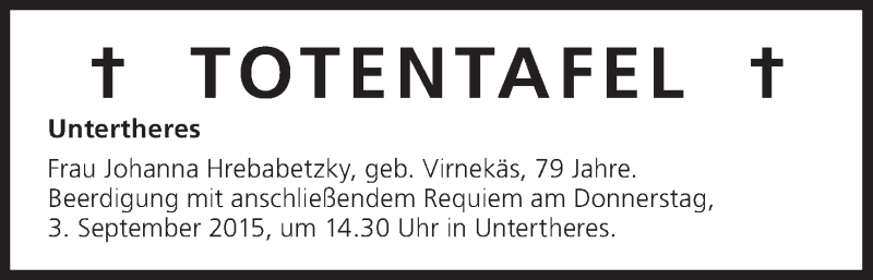  Traueranzeige für Totentafel vom 03.09.2015 vom 03.09.2015 aus MGO