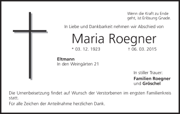 Anzeige von Maria Roegner von MGO