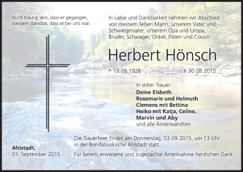 Anzeige von Herbert Hönsch von MGO