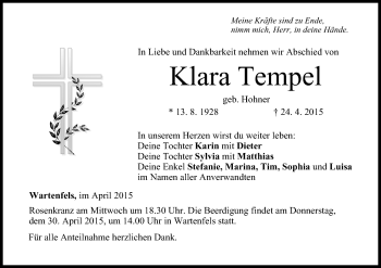 Anzeige von Klara Tempel von MGO