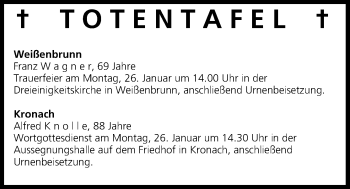 Anzeige von Totentafel vom 24.01.2015 von MGO