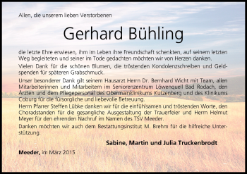 Anzeige von Gerhard Bühling von MGO