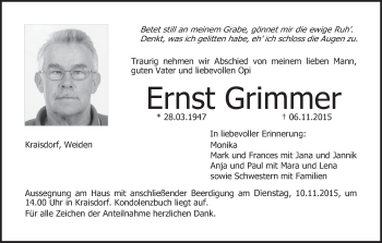 Anzeige von Ernst Grimmer von MGO