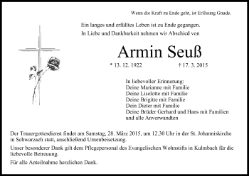 Anzeige von Armin Seuß von MGO