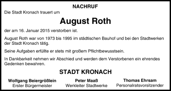 Anzeige von August Roth von MGO