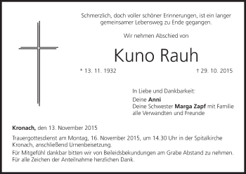 Anzeige von Kuno Rauh von MGO