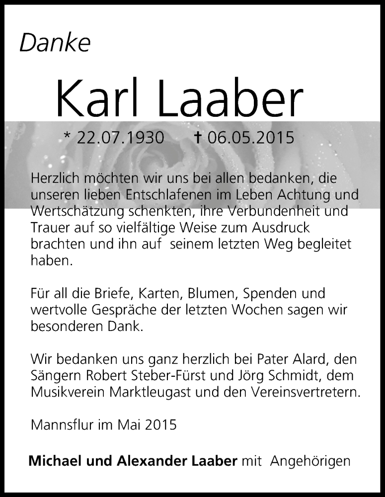  Traueranzeige für Karl Laaber vom 29.05.2015 aus MGO