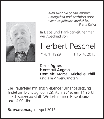 Anzeige von Herbert Peschel von MGO