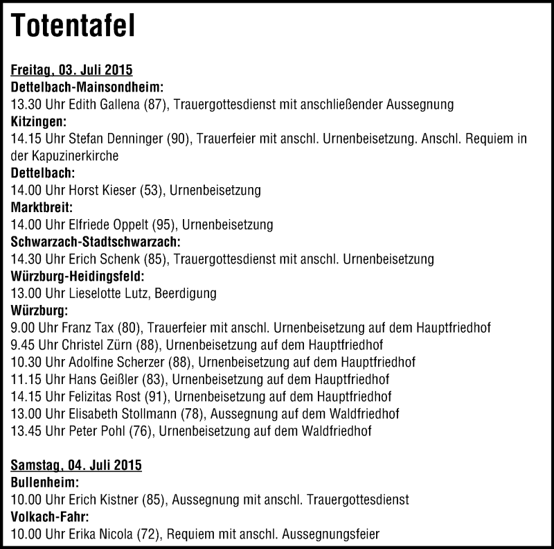  Traueranzeige für Stefan Denninger vom 03.07.2015 aus MGO