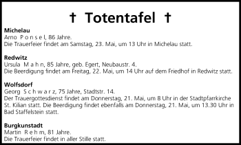 Anzeige von Totentafel vom 21.05.2015 von MGO